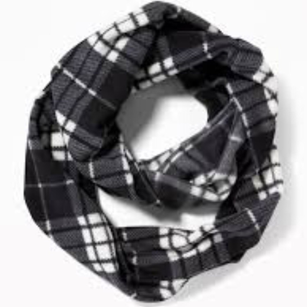 Old Navy black and white plaid fleece snood scarf